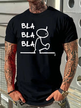 Men's T-Shirt Bla Bla Bla Stick Figure Summer Round-Neck T-Shirt, Machine Washable, Suitable for Daily And Outdoor Activities, Casual And Loose, Breathable Fabric, Trendy, Young, Fashionable