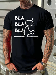 Men's T-Shirt Bla Bla Bla Stick Figure Summer Round-Neck T-Shirt, Machine Washable, Suitable for Daily And Outdoor Activities, Casual And Loose, Breathable Fabric, Trendy, Young, Fashionable