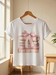 Stack Of Books With Pink Bow T-Shirt Book Lover Reader Aesthetic Tee