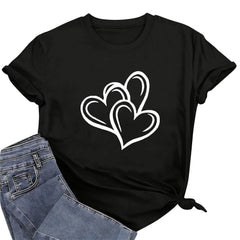 Felirenzacia Big and Tall Women's Heart Graphic Short Sleeves Pullover Tee Tops, Summer Casual Cotton T Shirt Valentine's Day Gift for Plus Women Black,XXXL