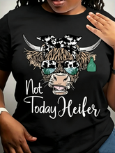 Women’s Western Highland Cow Graphic T‑Shirt, Not Today Heifer Funny Country Farm Short‑Sleeve Casual Women Tshirts
