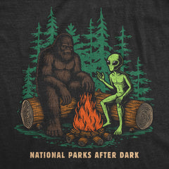 Mens Funny T Shirts National Parks After Dark Sarcastic Bigfoot Alien Graphic Novelty Tee for Men Graphic Tees