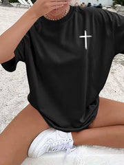 Womens Double Sided Print Crew Neck Tee My Worship Is So Loud Cross Top
