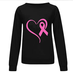 SOOMLON Pink Ribbon Support T-Shirt for Women Breast Cancer Shirt Women Pink Ribbon Print T-Shirt Cancer Tops Cancer Fight Tee Tops Long Sleeve Round Neck Pink Tshirt for Women XXL