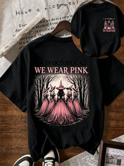 Halloween Witch Bat Print Loose Tee Retro Gothic Fall Outdoor Top