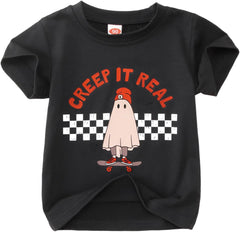 GLIGLITTR Toddler Halloween Shirt Baby Boys Girls Ghost Tshirt Creep It Real Short Sleeve Tee Tops Spooky Season Fall Clothes