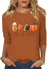 Woffccrd Womens Casual Halloween 3/4 Sleeve Crew Neck Tee Shirts Leopard Pumpkin Shirts Thanksgiving Fall Tops