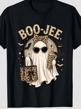 Coquette Leopard Ghost Coffee Boo JEE Halloween Boujee Ghost Graphic Tee for Men Women, Cute Pink Bow Spooky Short Sleeve T-Shirt, Casual Crew Neck Top for Halloween Gift