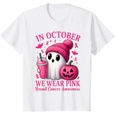 Women's Casual Halloween "In October We Wear " Ghost Graphic Tee