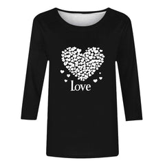mihongmao Tee Shirts for Women Graphic Crewneck Women's Valentine's Day Printed 3/4 Sleeve Fashionable Round Neck Black S