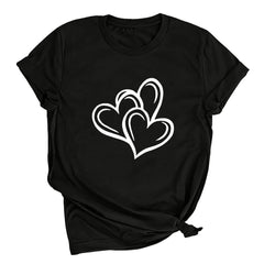 Felirenzacia Big and Tall Women's Heart Graphic Short Sleeves Pullover Tee Tops, Summer Casual Cotton T Shirt Valentine's Day Gift for Plus Women Black,XXXL
