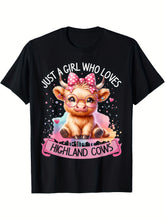 Cute Highland Cow T-Shirt for Women Just A Girl Who Loves Highland Cows Graphic Print Short Sleeve Casual Soft Cotton Feel Tee