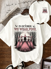Halloween Witch Bat Print Loose Tee Retro Gothic Fall Outdoor Top