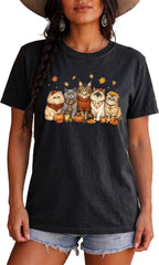 Cute Fall Cats Autumn Graphic Tee