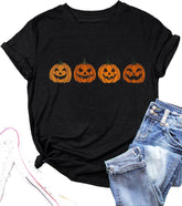 Halloween Tshirts for Women Funny Pumpkin Printed Graphic Tops Halloween Women Tshirts