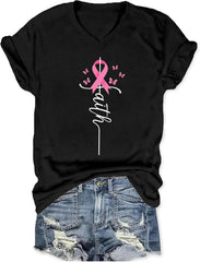 PECHAR Breast Cancer Shirts for Women: Pink Ribbon Breast Cancer Awareness T-Shirts Faith Inspirational Vneck Blouse Tops