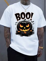 Halloween Ghost BOO Pumpkin Bat Print Short Sleeve Tee Crew Neck Casual Top