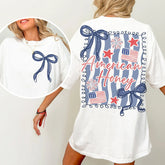 American Honey 4th Of July Graphic T?Shirt, Double?Sided Print Girly USA Independence Day Crew Neck Women Short Sleeve Tee Women Clothing