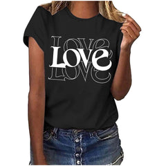 Womens Valentines Short Sleeve Tshirt Cute Crew Neck Graphic Tees Love Heart Casual Romantic Valentine Tee Tops, 2XL Black