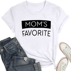 HNMKIU Women's Funny Family Humor Short Sleeve T Shirts for Women Mom's Favorite Day Cute Tops Casual Round Neck Graphic Tee White_001,XXL