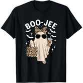 Fashionable Cute Boo-Jee Ghost T-Shirt, Leopard Ghost Tee, Ghost Coffee Funny Fall Shirt, Halloween Gift T shirt Casual Graphic Women T shirt