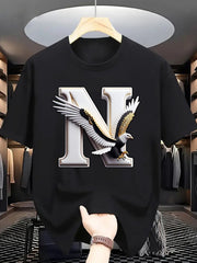 Men's Eagle Letter N Graphic Casual Tee Trendy Printed T-Shirts for Men, Men Clothing