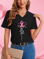 PECHAR Breast Cancer Shirts for Women: Pink Ribbon Breast Cancer Awareness T-Shirts Faith Inspirational Vneck Blouse Tops