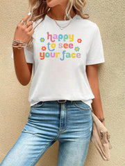 First Day of School Shirt Happy to See Your Face Shirt Teacher Tee Women Crew Neck Short Sleeve Tees Women Clothing