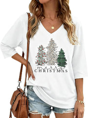 Womens Half Sleeve Fall Shirts Halloween V Neck Three Quarters Sleeve Pumpkin T-Shirts Thanksgiving Tops