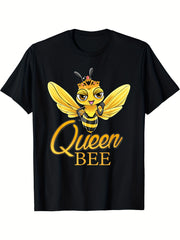 Cute Bee Print Short Sleeve Tee Funny Crew Neck Casual Versatile Top