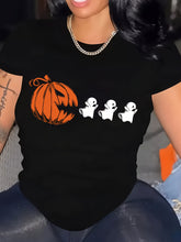 Cartoon Pumpkin Ghosts Halloween Graphic Tee for Men Women, Cute Spooky Seasonal Short Sleeve T-Shirt, Casual Crew Neck Top for Halloween Gift