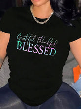 Grateful Thankful Blessed Graphic T?Shirt for Women, Crew Neck Short Sleeve 100% Cotton Tee, Soft Casual Summer Spring Streetwear Tops