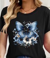 Women’s Floral Butterfly Graphic T‑Shirt, Women Short‑Sleeve Round Neck Summer Casual Tee,Women Clothing