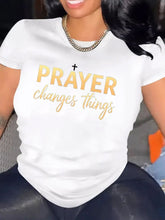 Prayer Changes Things Women's Graphic T‑Shirt, Christian Faith Cross Short‑Sleeve Crew Neck Casual Religious Tee Tops