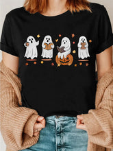 Retro Pumpkin Print T-Shirt - Cute Chinese "A Piao" Character Design, Short Sleeve Round Neck Casual Top for Halloween Costumes & Themed Parties