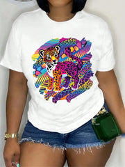 90s Music Nostalgia Print Short Sleeve Tee Retro Crew Neck Casual Top