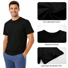 Black Print Crew Neck Short Sleeve Tee Unisex Cotton Casual Simple Top