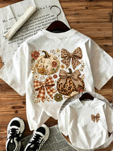 Women's Coquette Bow Floral Pumpkin Double‑Sided Graphic T‑Shirt Vintage Fall Casual Tee