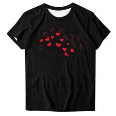 Guluxicc Womens T Shirts Casual Crewneck Short Sleeve Graphic Tops Valentine's Day Tees, Black, XL