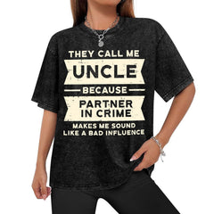 Men's Funny Uncle Crime Partner Slogan T-Shirt - 100% Breathable Retro Streetwear Tee With Partner In Crime Saying, Loose Fit Casual Short Sleeve Shirt For Daily Wear Washed Tee