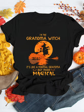 Women’s Halloween Grandma Witch Graphic T-Shirt Funny Magical Grandma Shirt Cute Witch Moon Print Casual Short Sleeve Tee Gift for Grandma