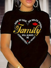 Women’s Family Love Graphic T-Shirt Heart Quote Print Casual Short Sleeve Crew Neck Soft Cotton Tee Black