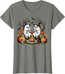 Retro Camping Boo Ghosts Halloween Campfire Spooky Fall T-Shirt