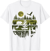 Retro Forest Wildlife Graphic T‑Shirt, Nature Outdoor Bear Deer Pine Tree Moon Short‑Sleeve Tee for Men
