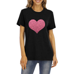 Aofany Womens Plus Size Shirts Women T-Shirt Glittery Heart Graphic Valentine’s Day Short Sleeve Tees Tops