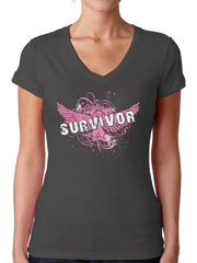 Awkward Styles Women's Survivor V-neck T-shirt Breast Cancer Awareness
