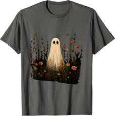 Ghost on a Flower Meadow Halloween Fall Design T-Shirt