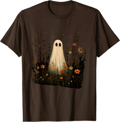 Ghost on a Flower Meadow Halloween Fall Design T-Shirt