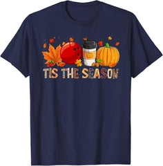 The Season Leopard Pumpkin Bowling Halloween Fall Leaf T-Shirt