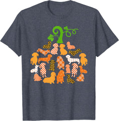 Dachshund Pumpkin Shape Plaid Leopard Dog Autumn Halloween T-Shirt